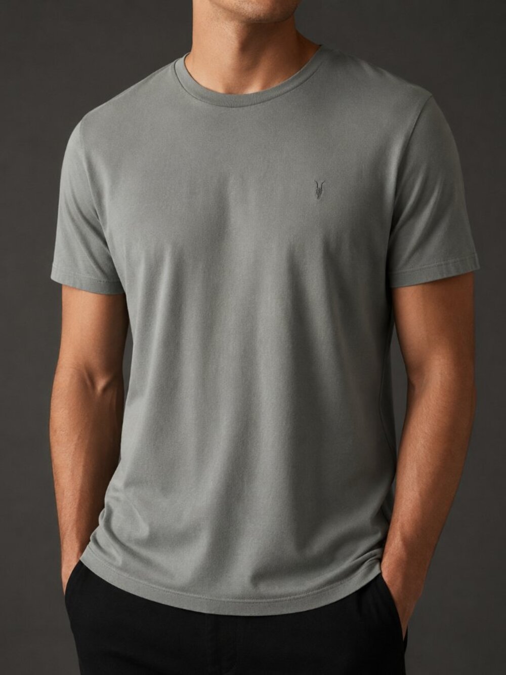 AllSaints Men's Tonic Crew T Shirt XXL Tempest Grey Ramskull NWT